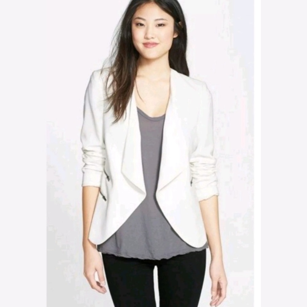 HALOGEN Zip Pocket Jacket Blazer Asymmetric Chic